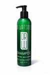 Green shampoo bottle with black pump labeled 'Dr. Watson' on a white background