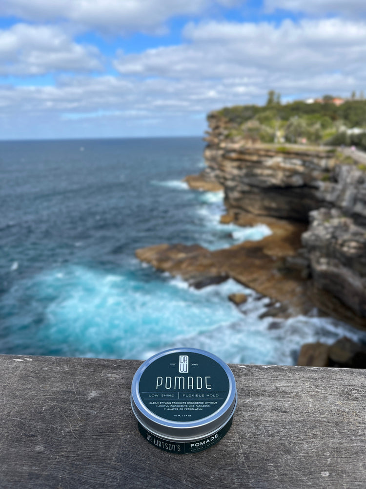 Dr. Watson's pomade overlooking the beach