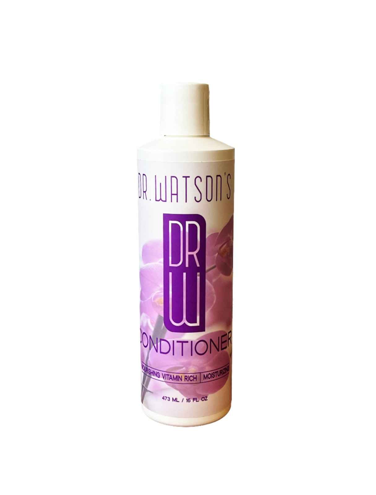Dr. Watson's conditioner bottle, white with purple Sweet Pea label